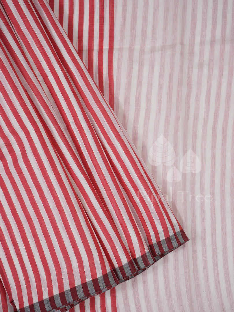 Red And White Stripes With &nbsp;Woven Blouse + Pallu