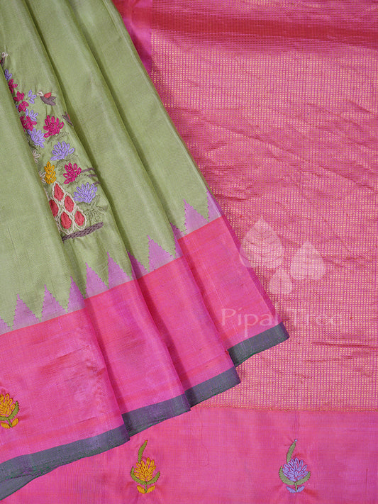 Green Pink Border Embroidery