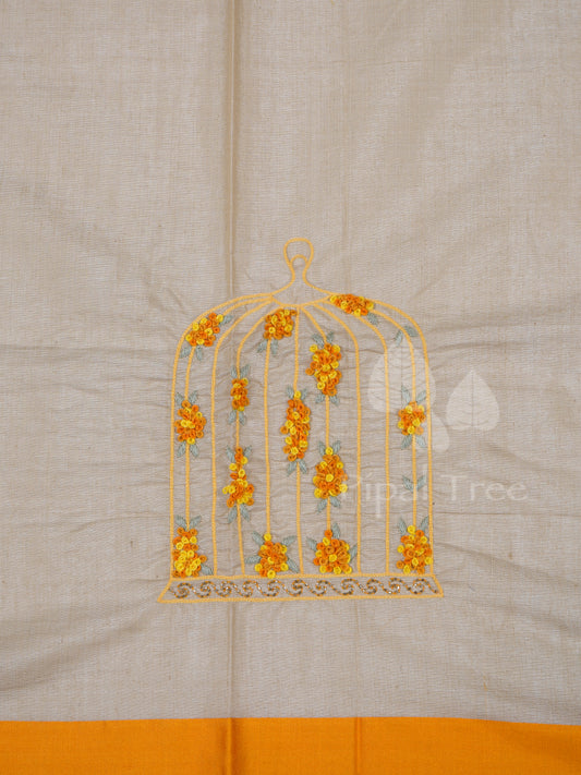 Grey Yellow Border Cotton Fabric