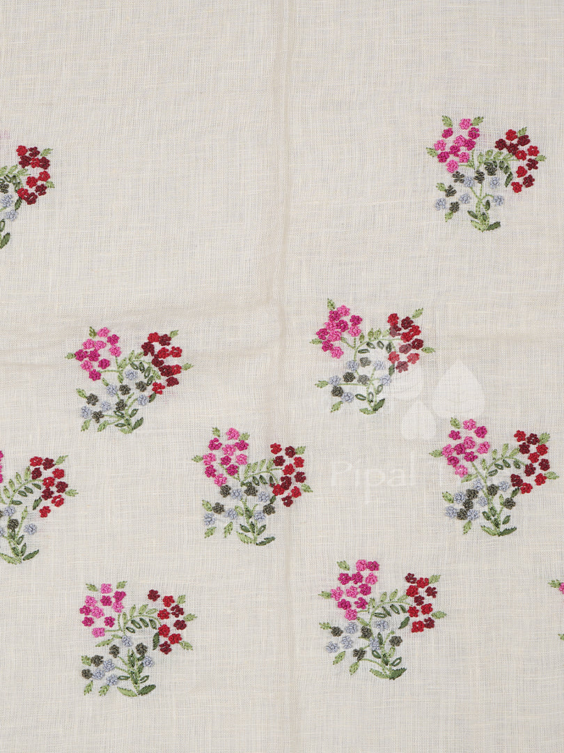 cream linen floral knot embroidery fabric
