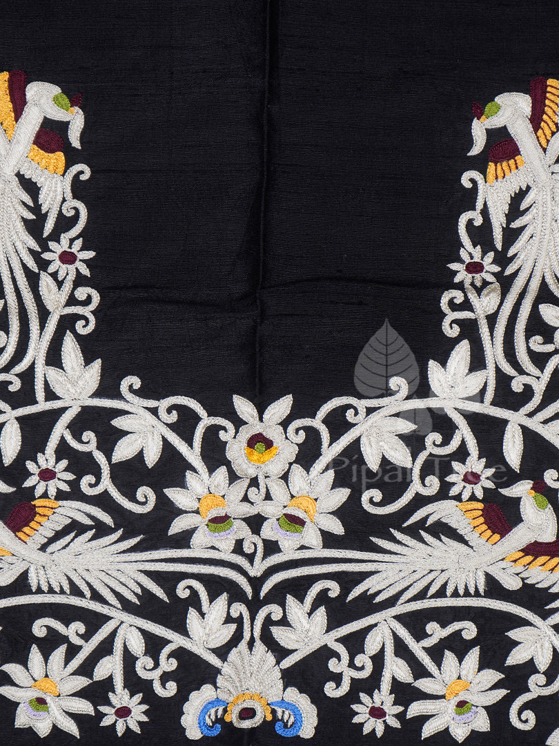 black raw silk blouse fabric