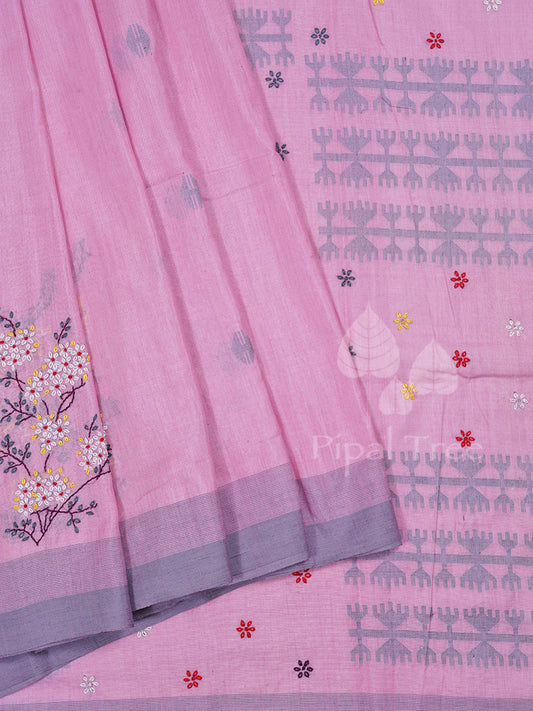 Pink Tussar Cotton Embroidery