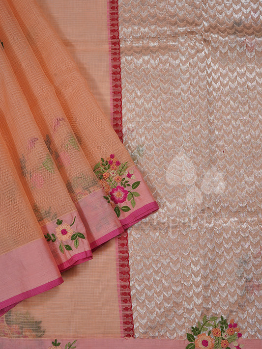 Peach Zari Kota Embroidered