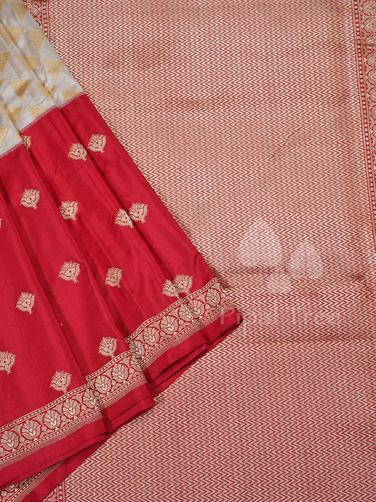 Cream Red Banaras Silk