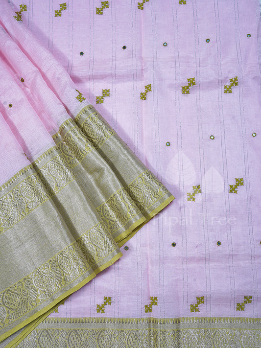 Pink Green Border Silk Cotton