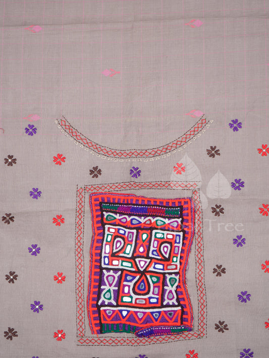 Grey Cotton With Mirror Work Fabric