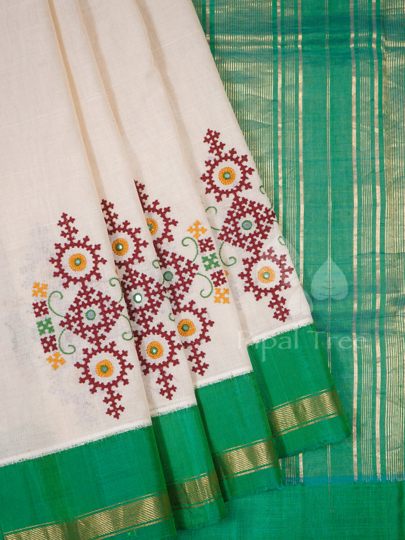 White Cotton Gadwal Hand Embroidered