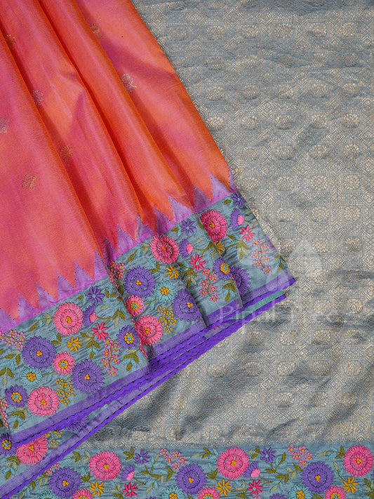 Peach Grey Border Ebroidery
