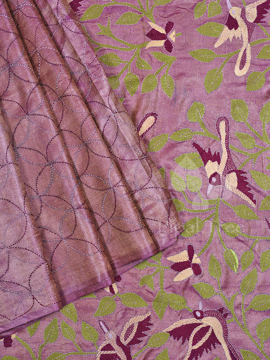 Pink Tussar Kantha Embroidery