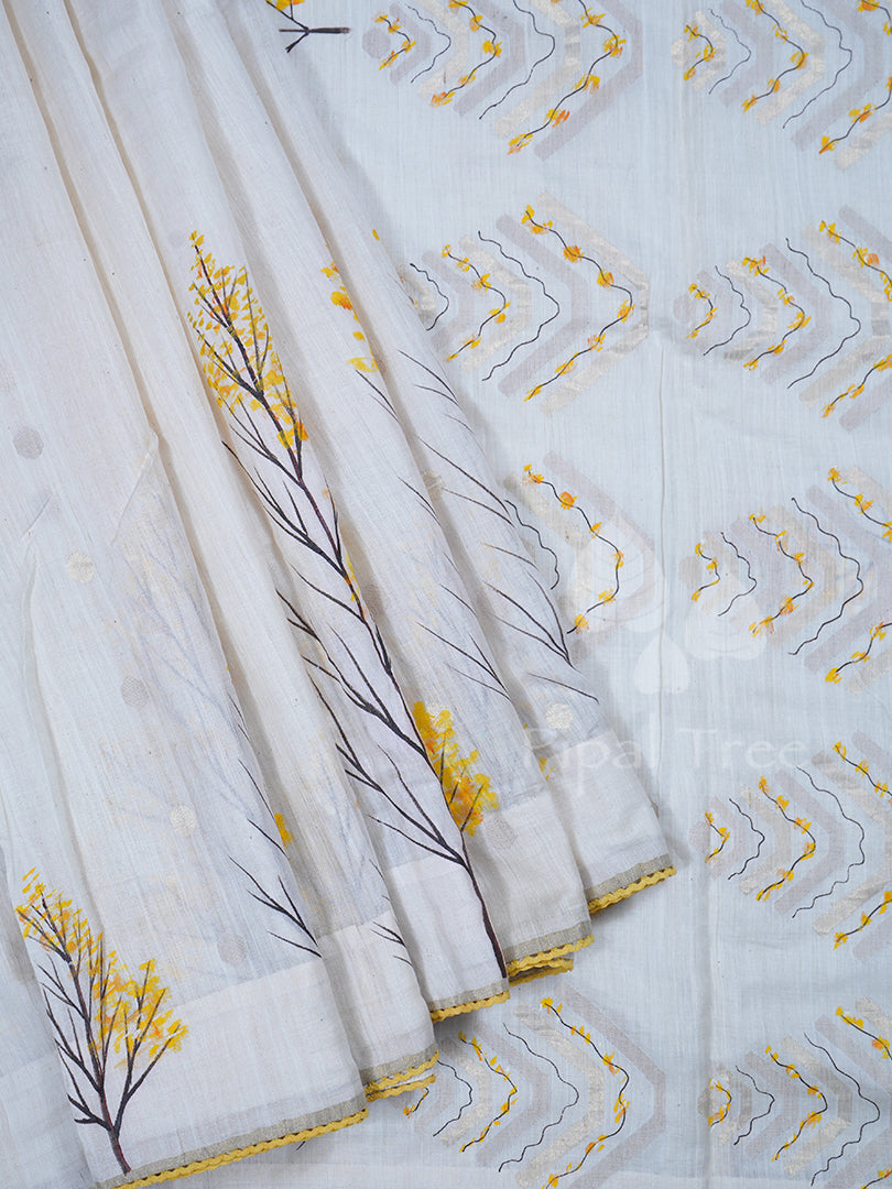 Cream Moonga Tussar Hand Paint