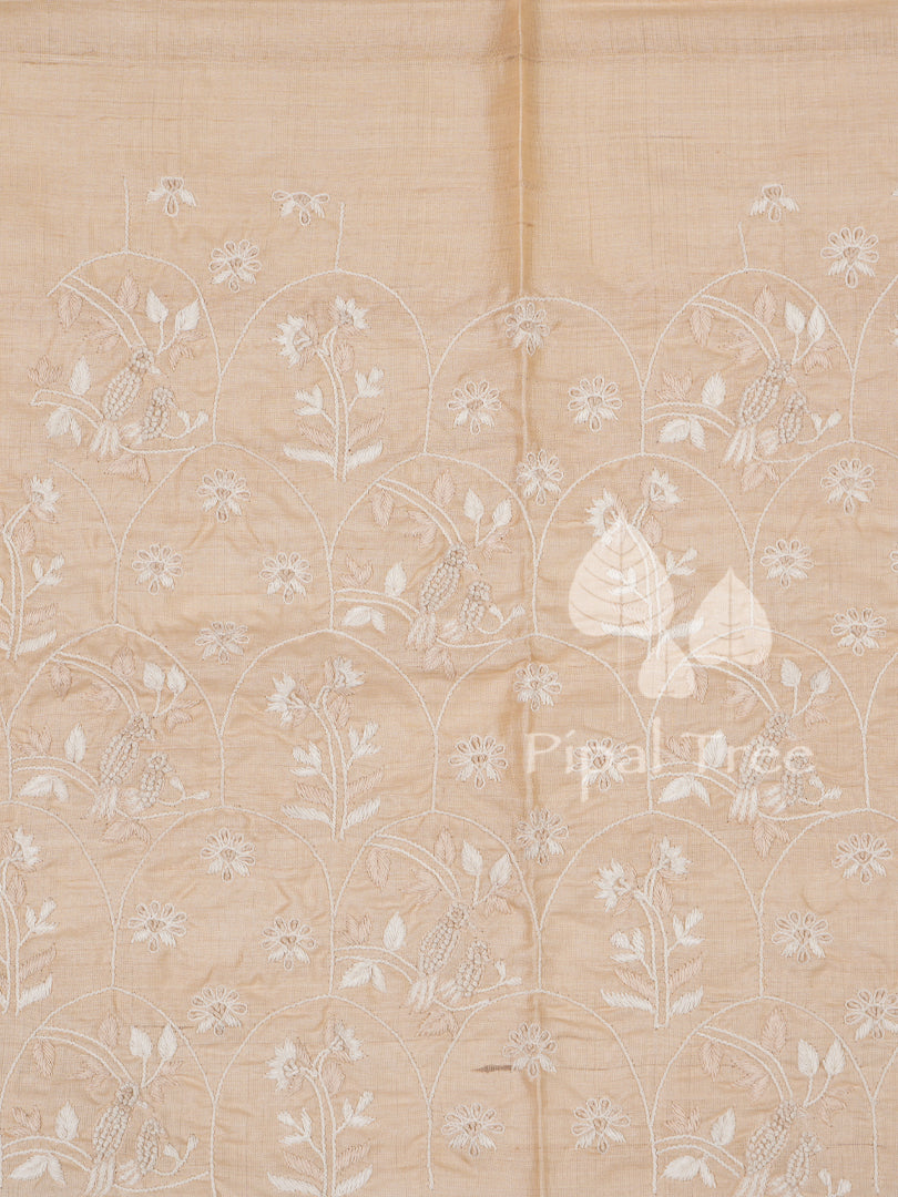 beige tussar knot embroidery fabric