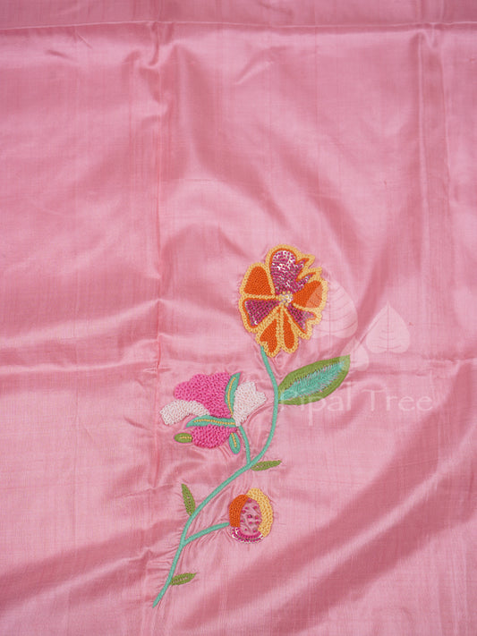 Pink Silk With Motif Embroidered Fabric