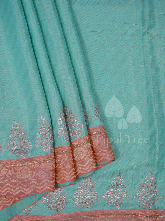 Sea Green Geogette Peach Border