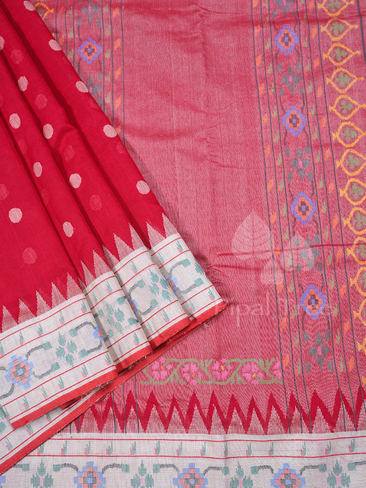 Red Khadi Cotton Paithani Border
