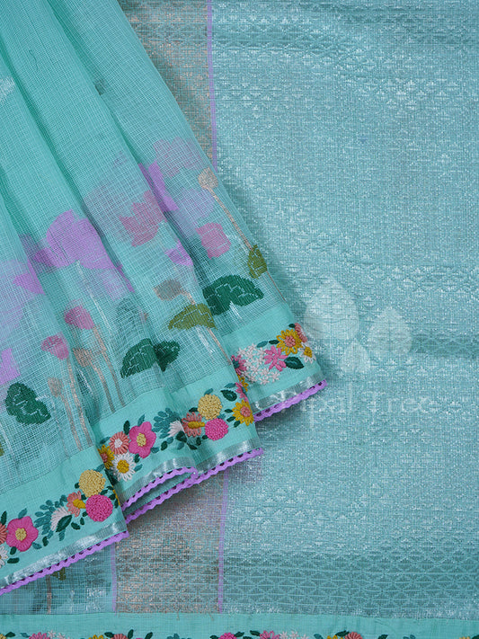 Sea Green Zari Kota Embroidery