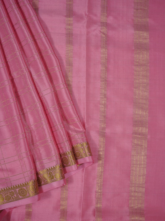 Pink Peach Checks Mysore Crepe