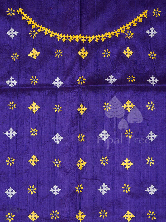 Purple Raw Silk With Kutch Embroidery Fabric