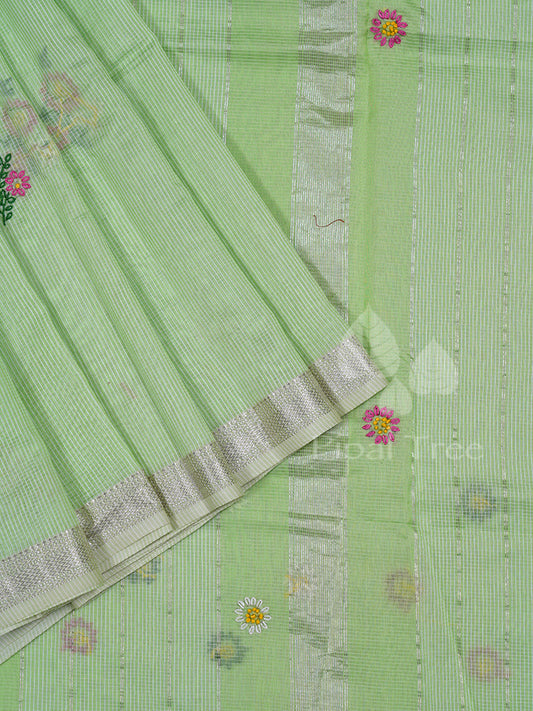 Green Maheshwari Checks Embroidery