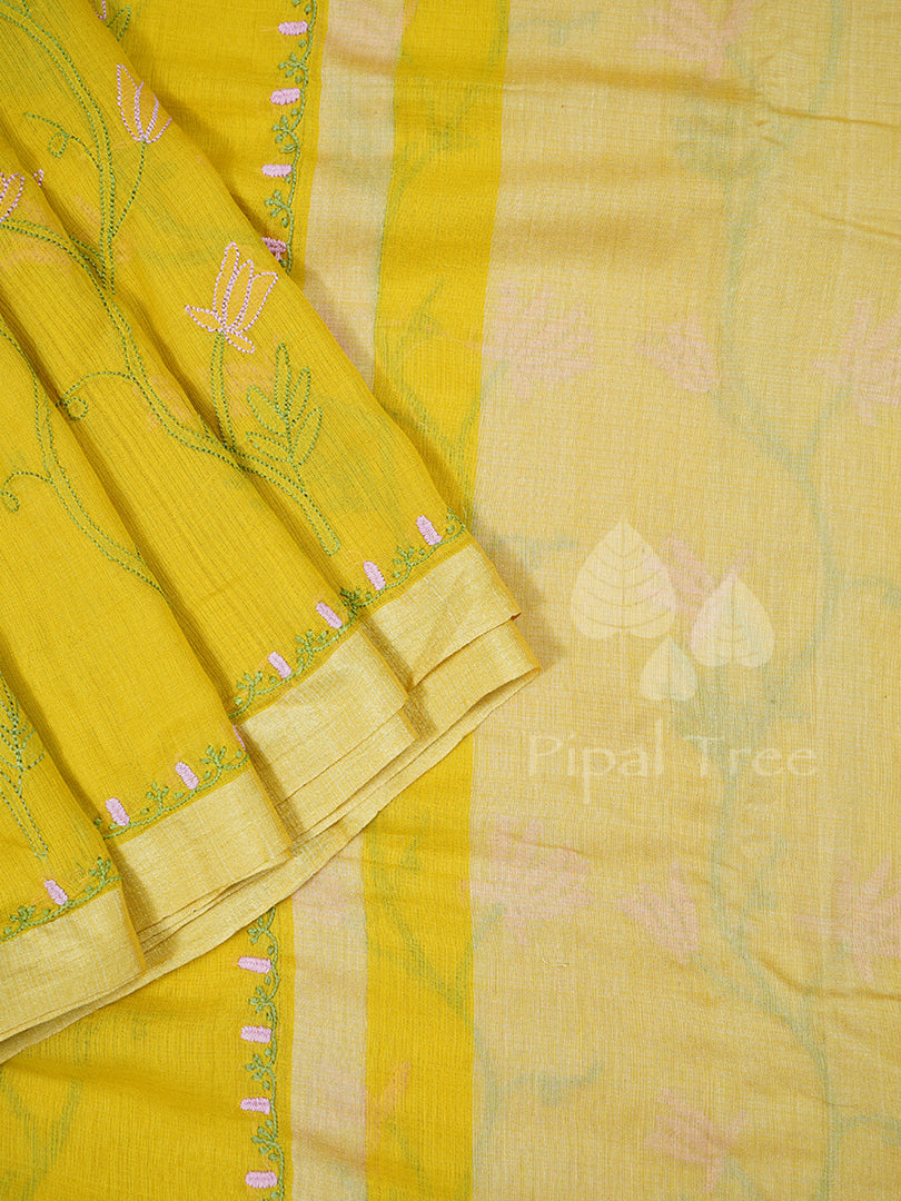 Chikankari On Yellow Kota