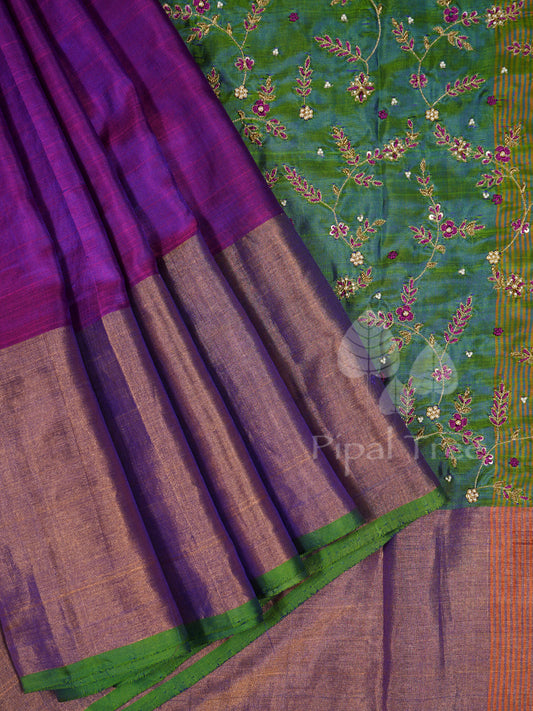purple uppada with embroidered pallu +blouse