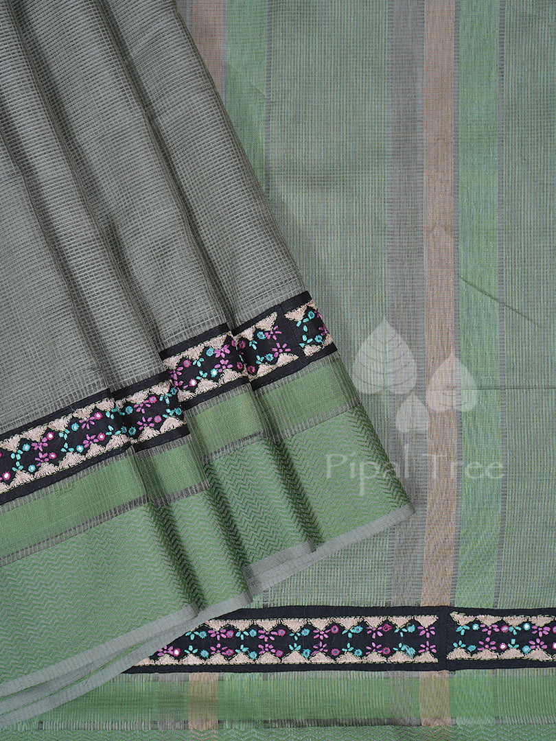 Sap Green Maheshwari Cotton With Mirror Border