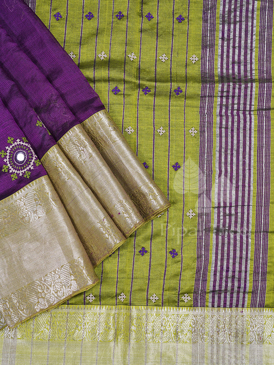 Purple Mangalagiri Silk Cotton Embroidery
