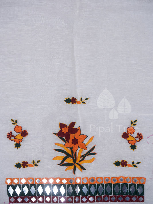 White Linen Mirror Embroidery Fabric