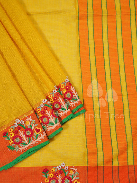 Yellow Kota Silk Border Embroidered