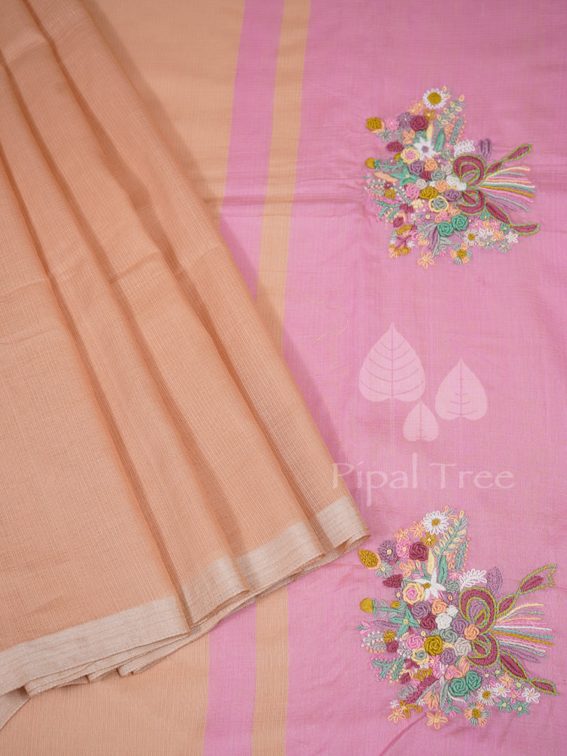 peach  kota pink pallu blouse embraided