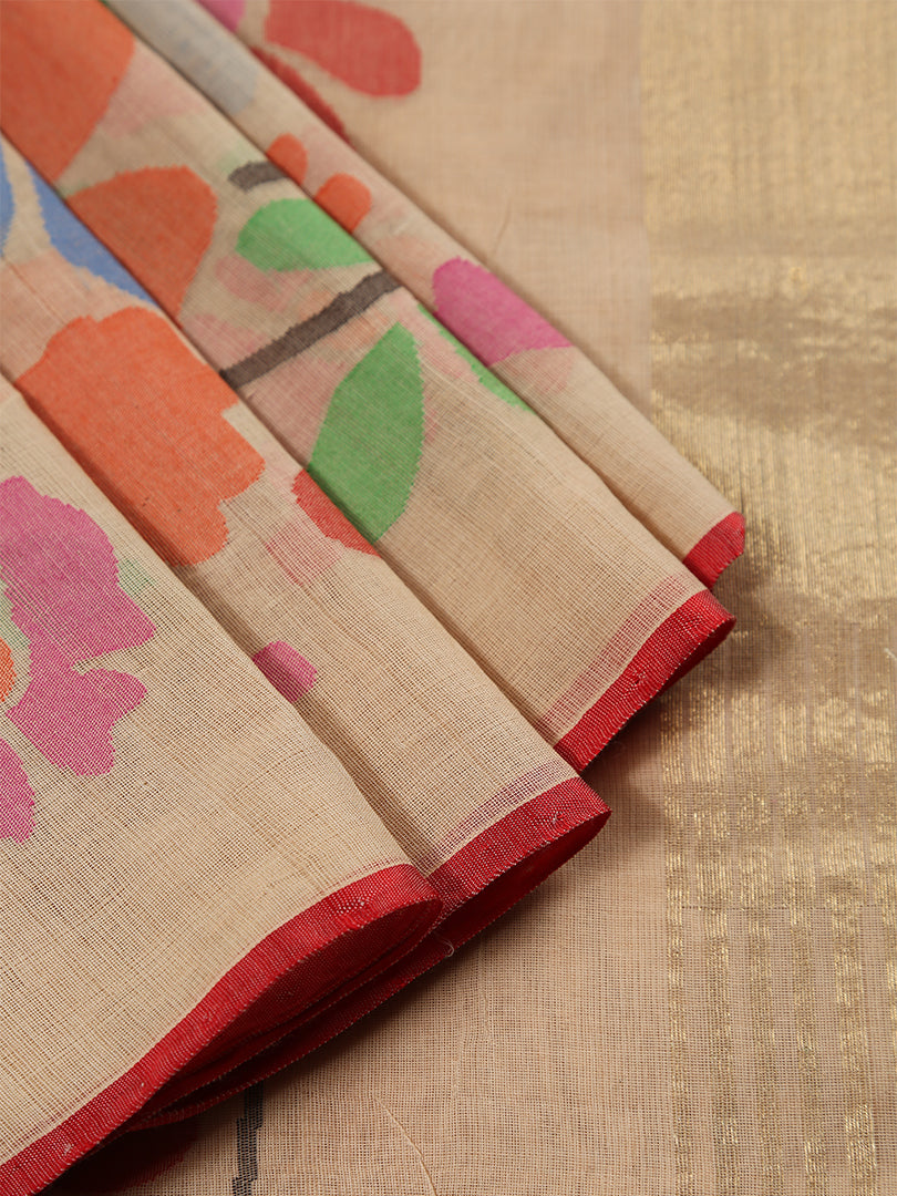 Ponduru Cotton with half woven border in Navyblue
