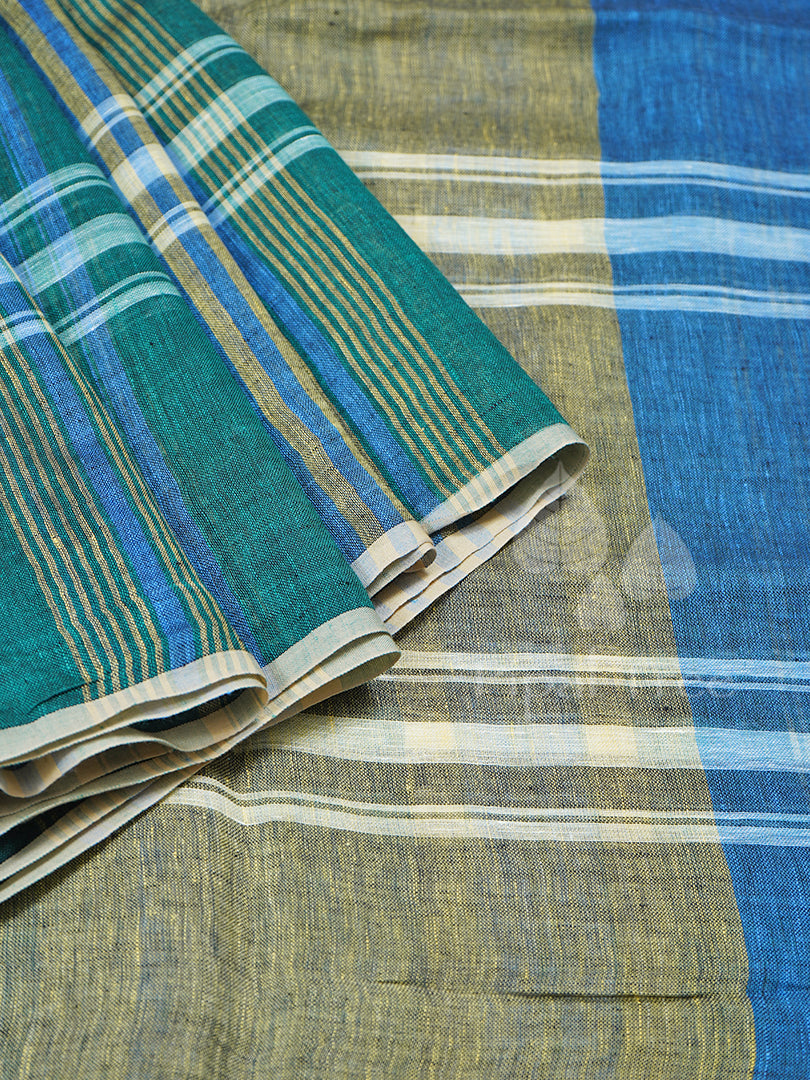 Checks Linen Green And Navy Blue