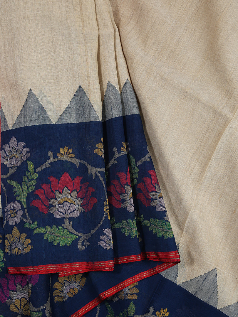 Ponduru Cotton/Tussar with half Woven border in Navyblue
