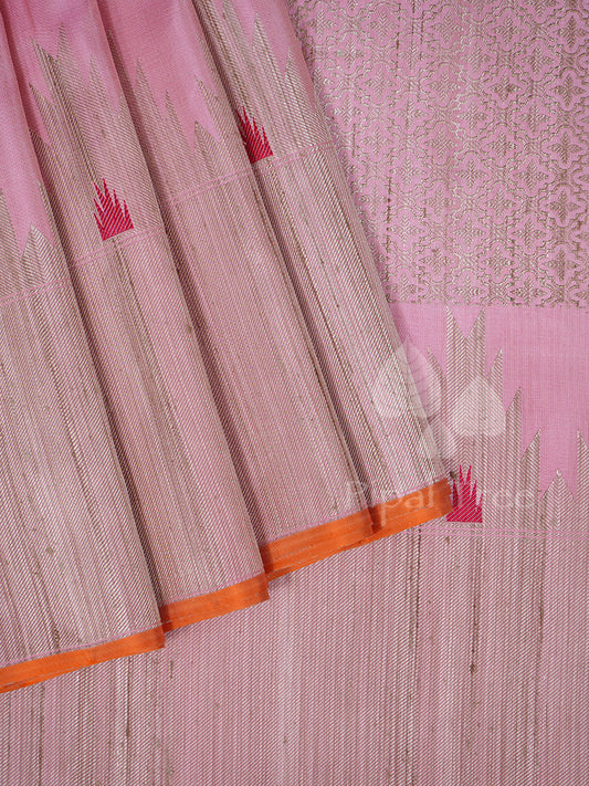 Pink Temple Border Gadwal saree by Piple Tree with intricate temple border design
