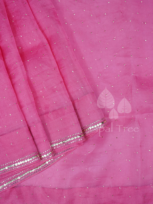 Pink organza mukaish fabric by Piple Tree