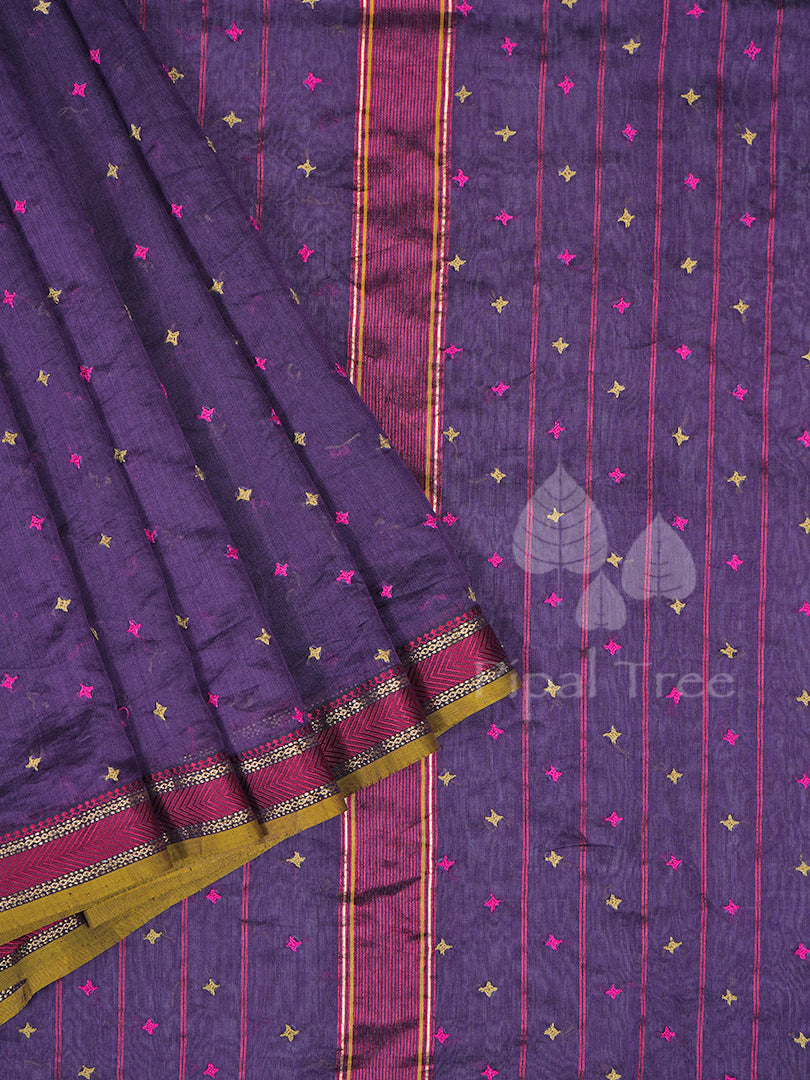 Purple Maheshwari fabric with Kutch embroidery by Piple Tree