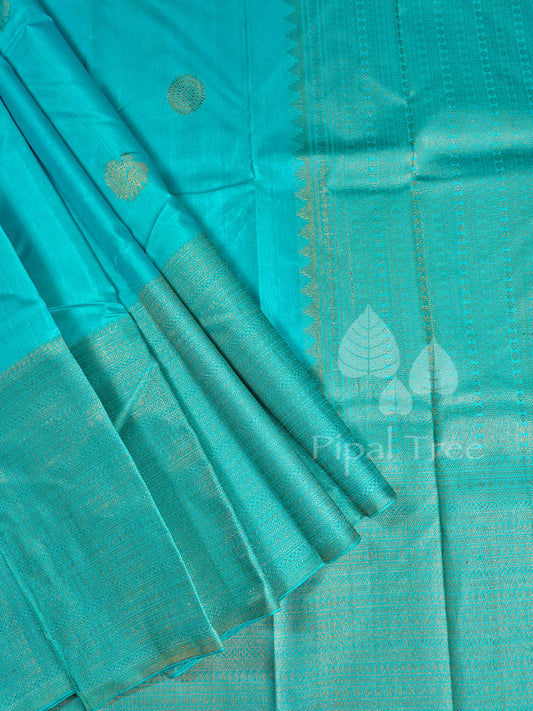 Aqua blue coloured kanchi saree