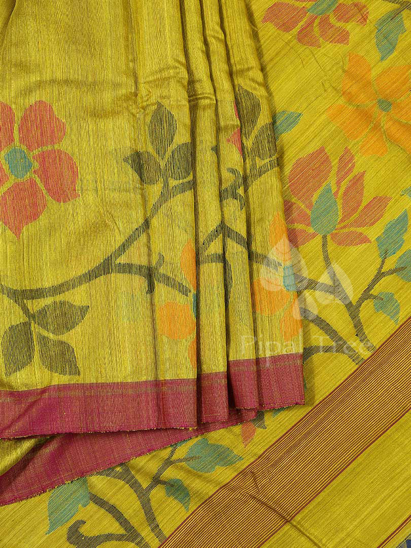 Matka Silk in green with all over jamdani weave