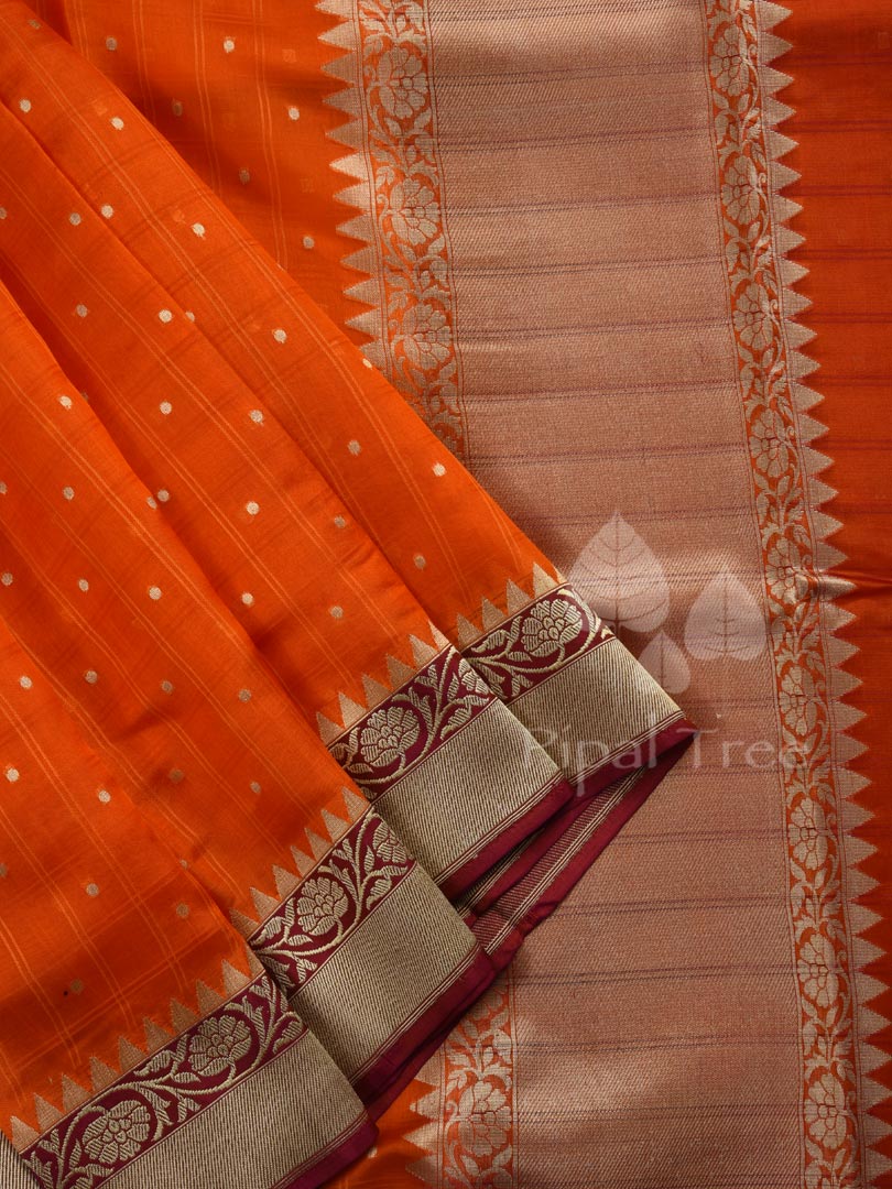 Orange South Silk saree by Piple Tree with a rich sheen and graceful drape