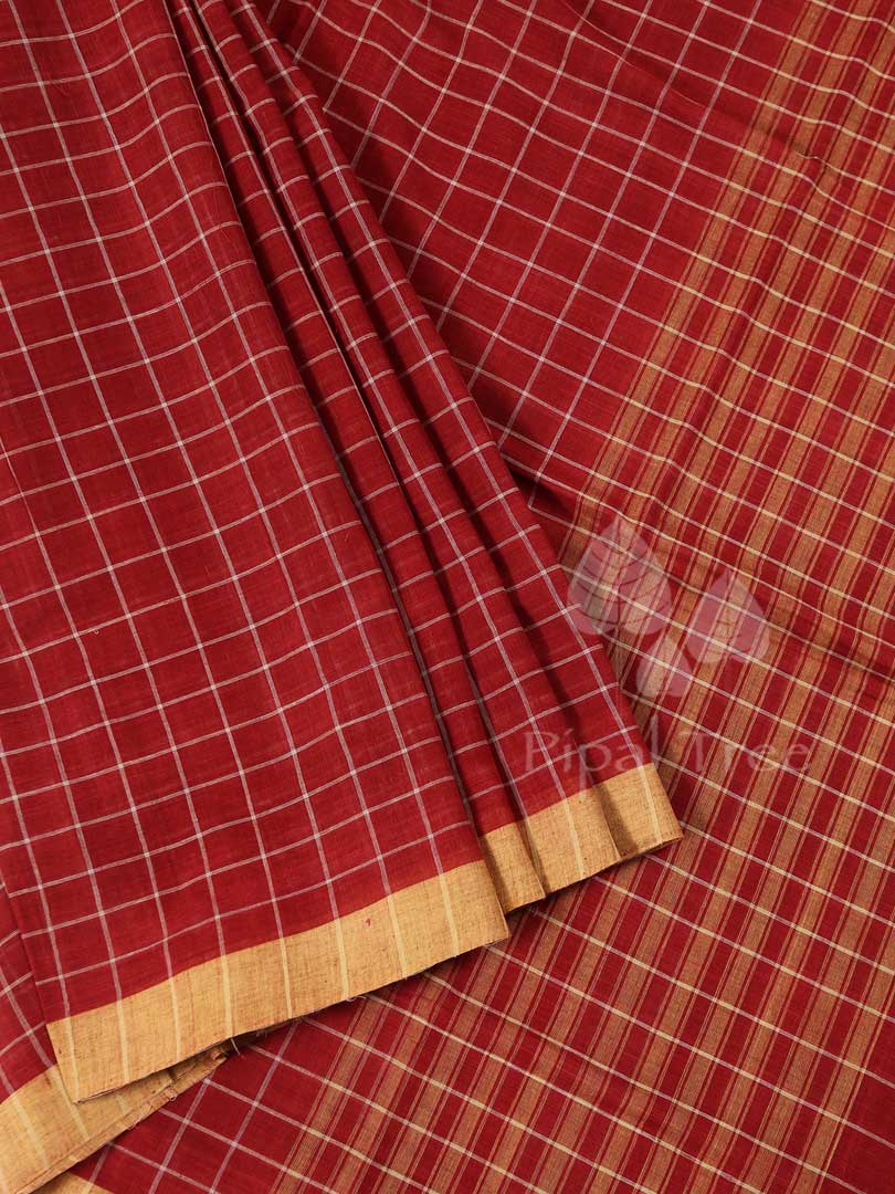 Khadi Cotton Checks saree in natural dye by Piple Tree with a traditional design