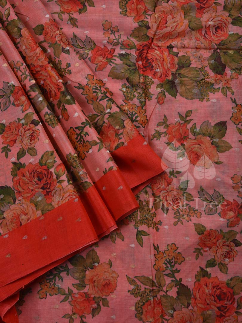 Peach Moonga Digital Printed saree by Piple Tree with intricate patterns