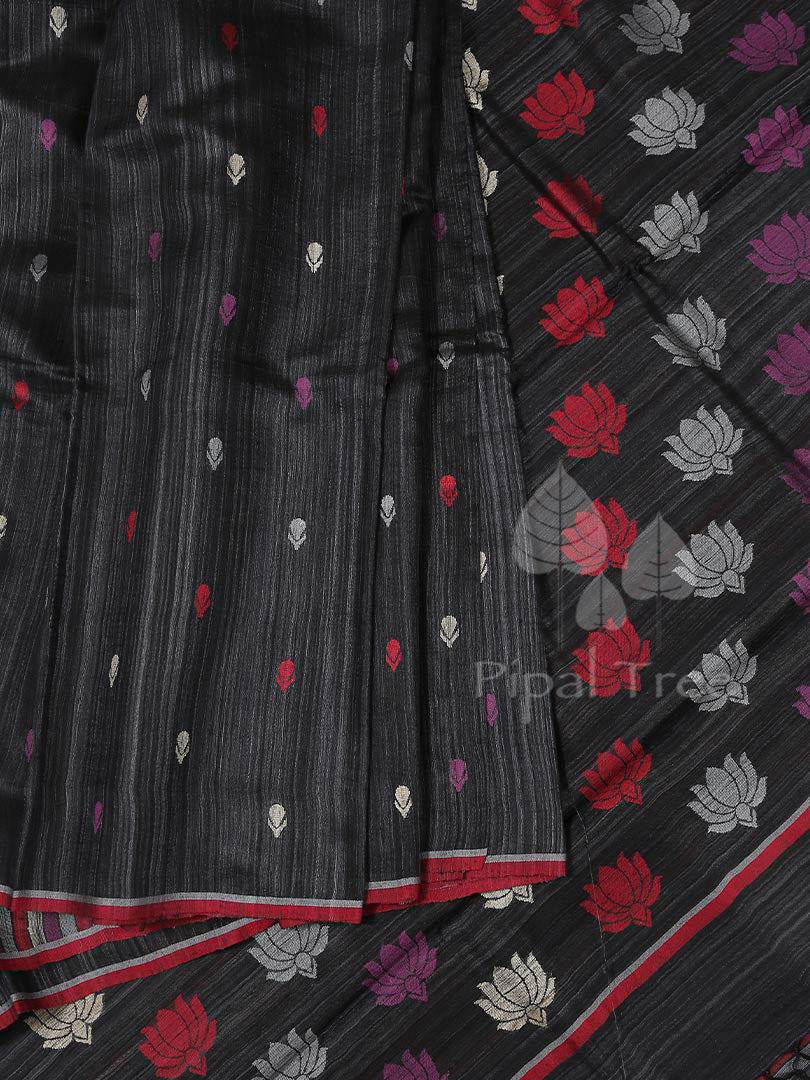 Matka Silk in black with lotus Jamdani woven on the pallu