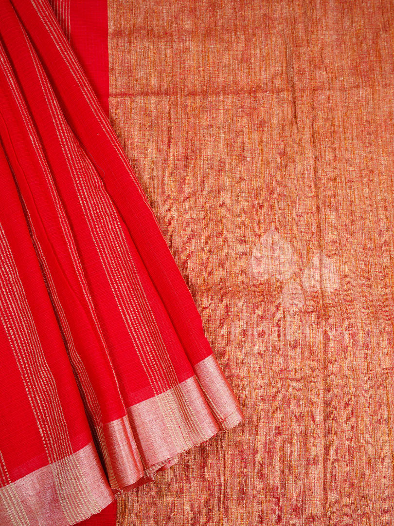 Red kota silk strepes saree with embroidery blouse